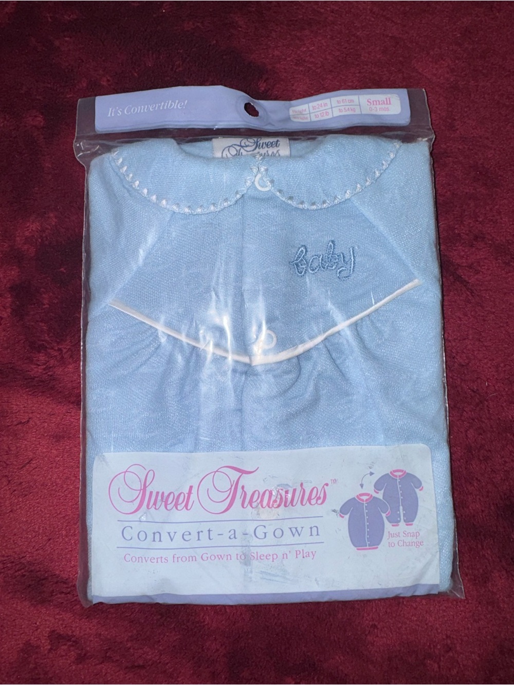 Secret Treasures Blue Baby Convert-a-Gown with Embroidered 'baby'